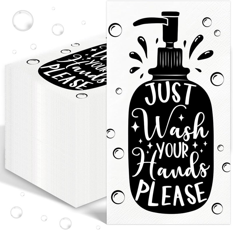 IANFEPH 100PCS Disposable Hand Towels for Bathroom Paper Towels for Guests 3 Ply Just Wash Your Hands Please Bathroom Napkins for Powder Room Wedding Birthday Anniversary Baby Shower, Black - Image 1